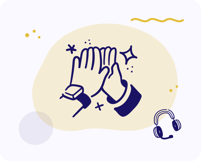 Illustration: two hands in a high five, with a support headset